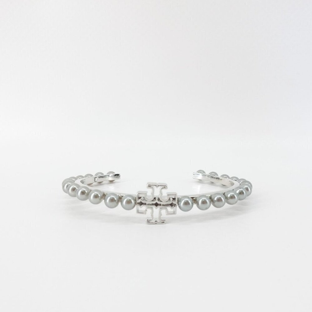 Tory Burch Logo Pearl Cuff Bangle Silver OS